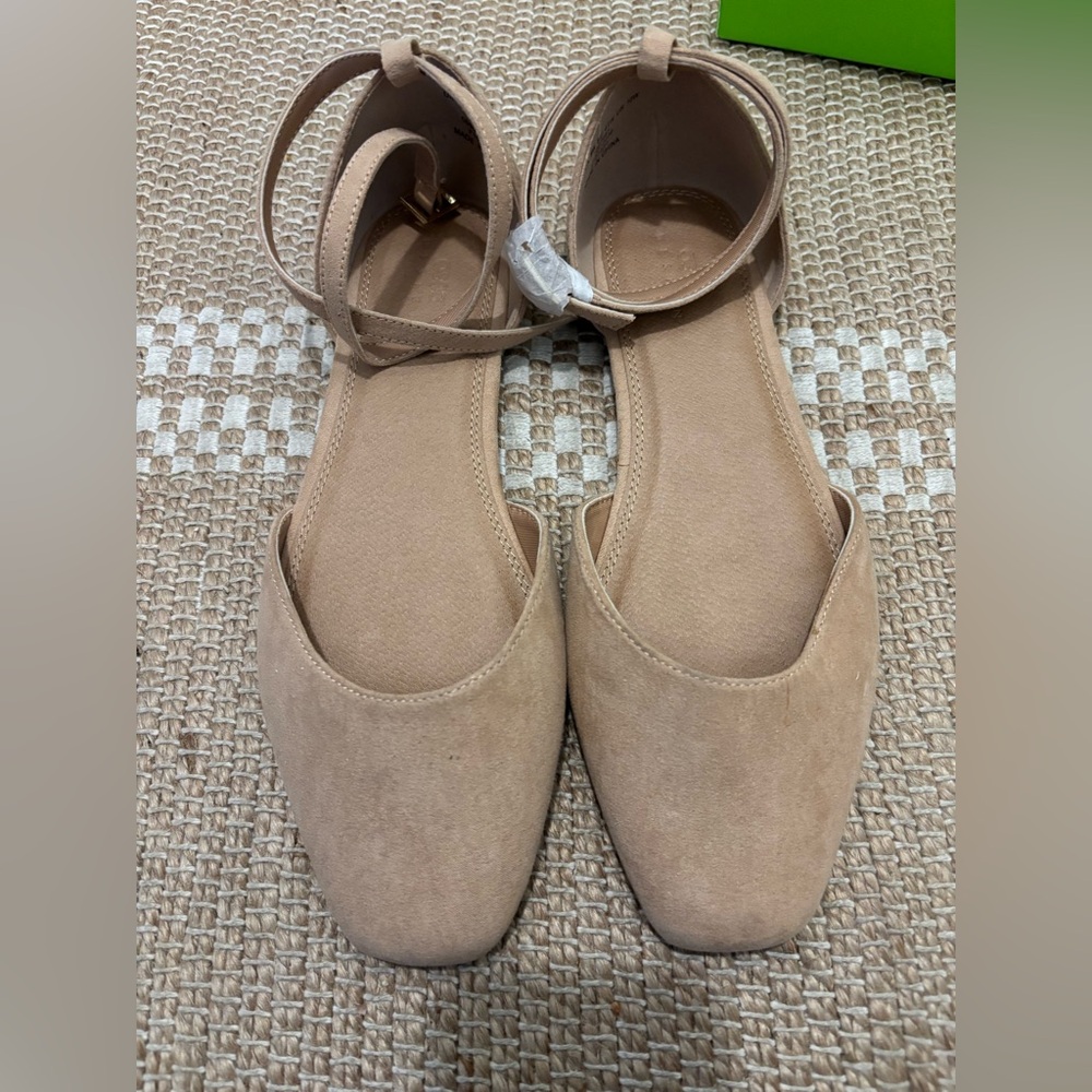 ASOS Nude/Taupe Ankle-Strap Square-Toe Flats